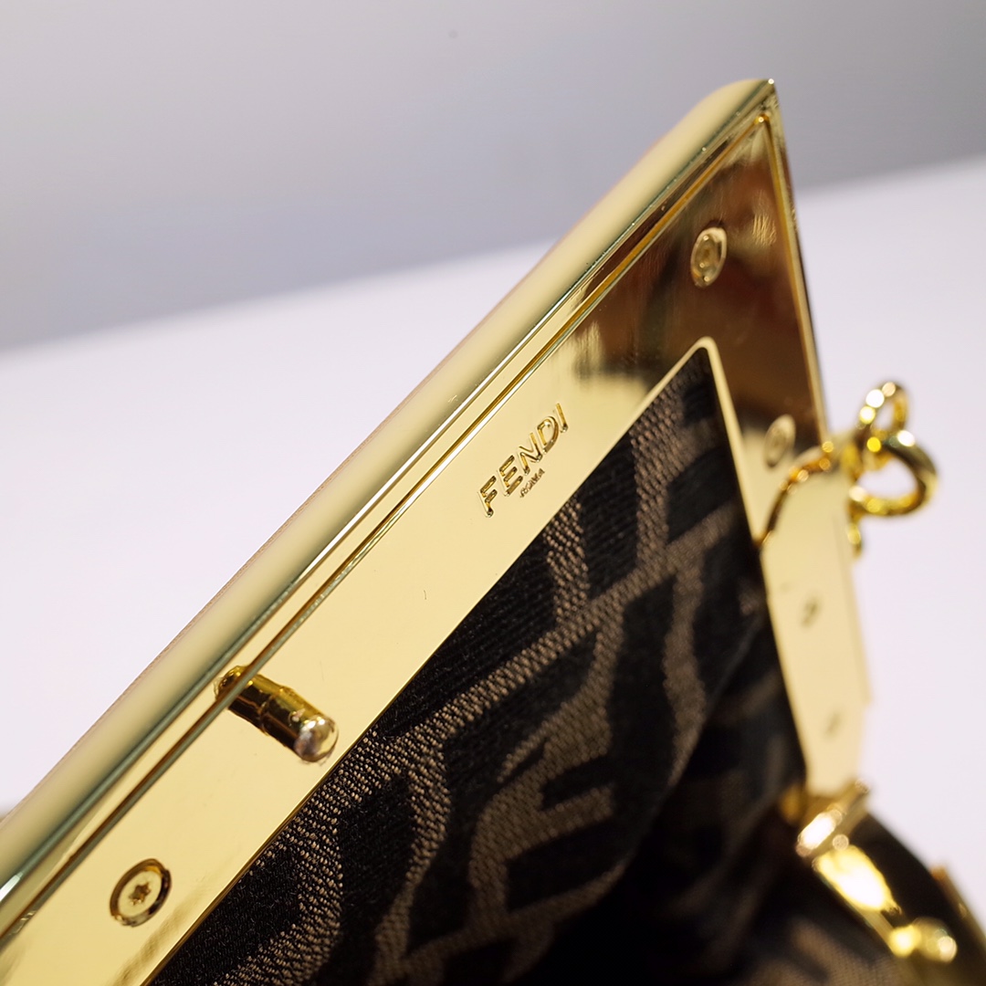 Fendi Gold-Coloured Leather And Sequinned Bag   (26-18-9.5cm)   8BP129  - PerfectKickZ