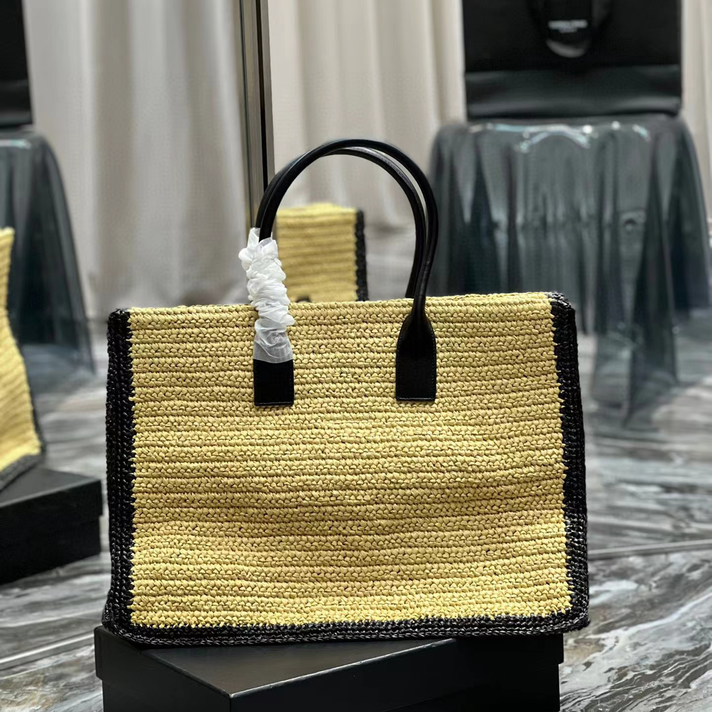 Saint Laurent Rive Gauche Tote Bag In Raffia And Leather(48-36-16cm) - PerfectKickZ