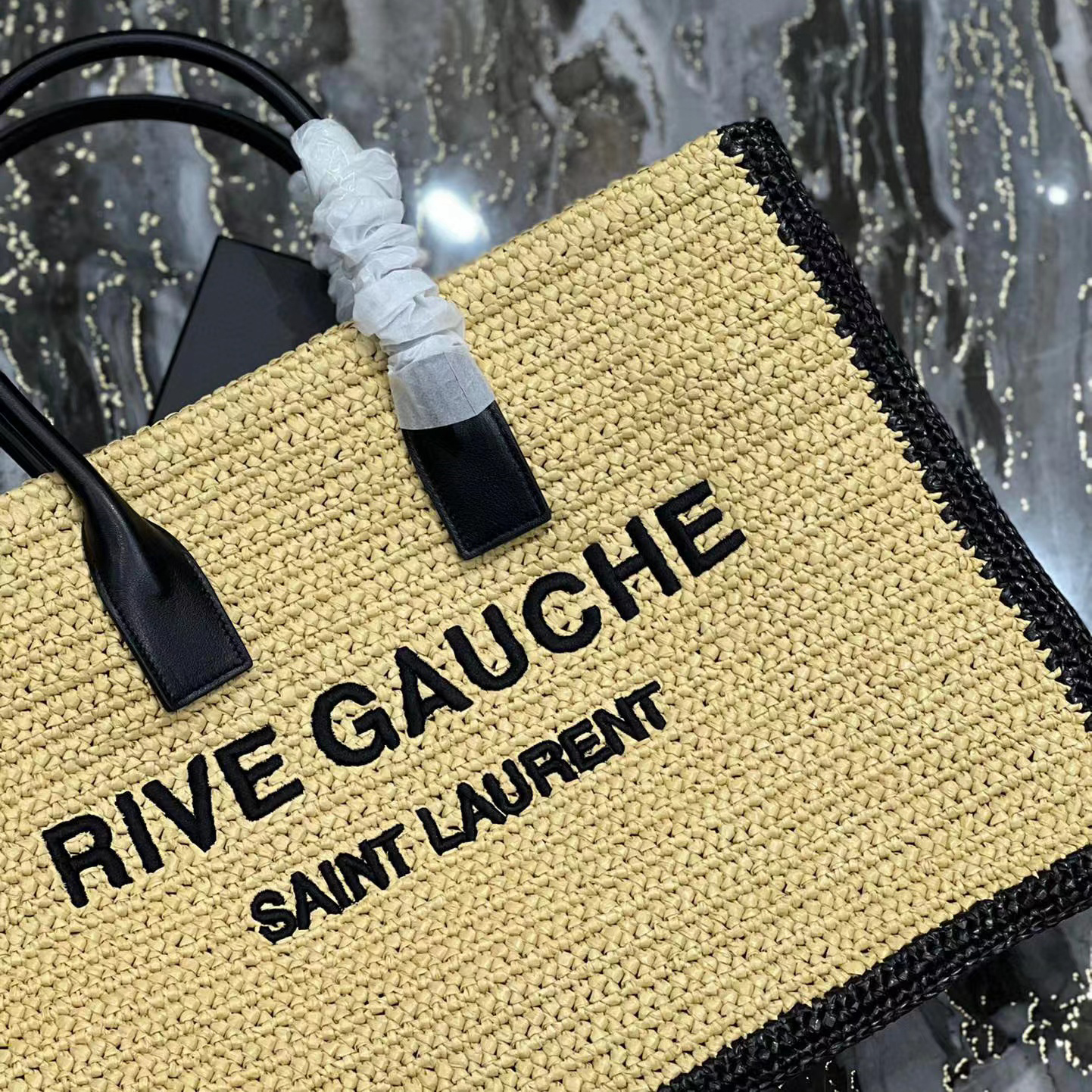 Saint Laurent Rive Gauche Tote Bag In Raffia And Leather(48-36-16cm) - PerfectKickZ