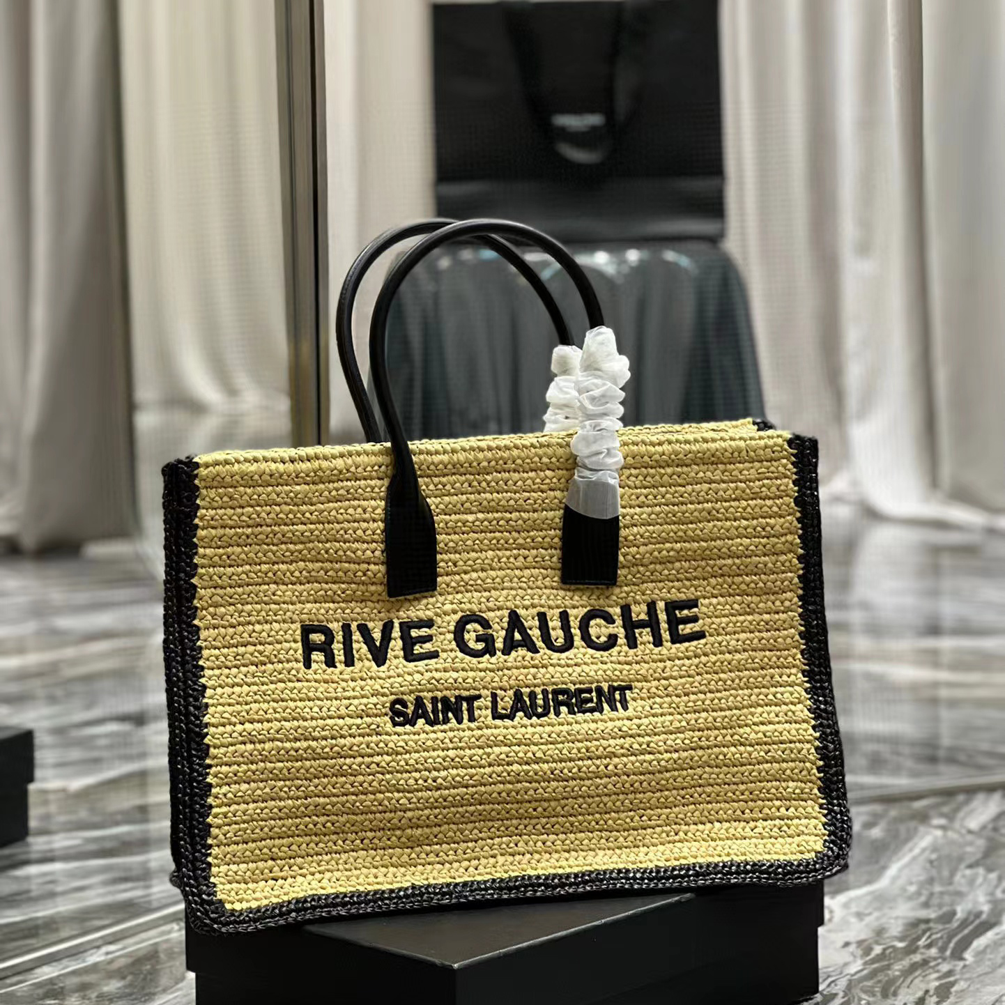 Saint Laurent Rive Gauche Tote Bag In Raffia And Leather(48-36-16cm) - PerfectKickZ