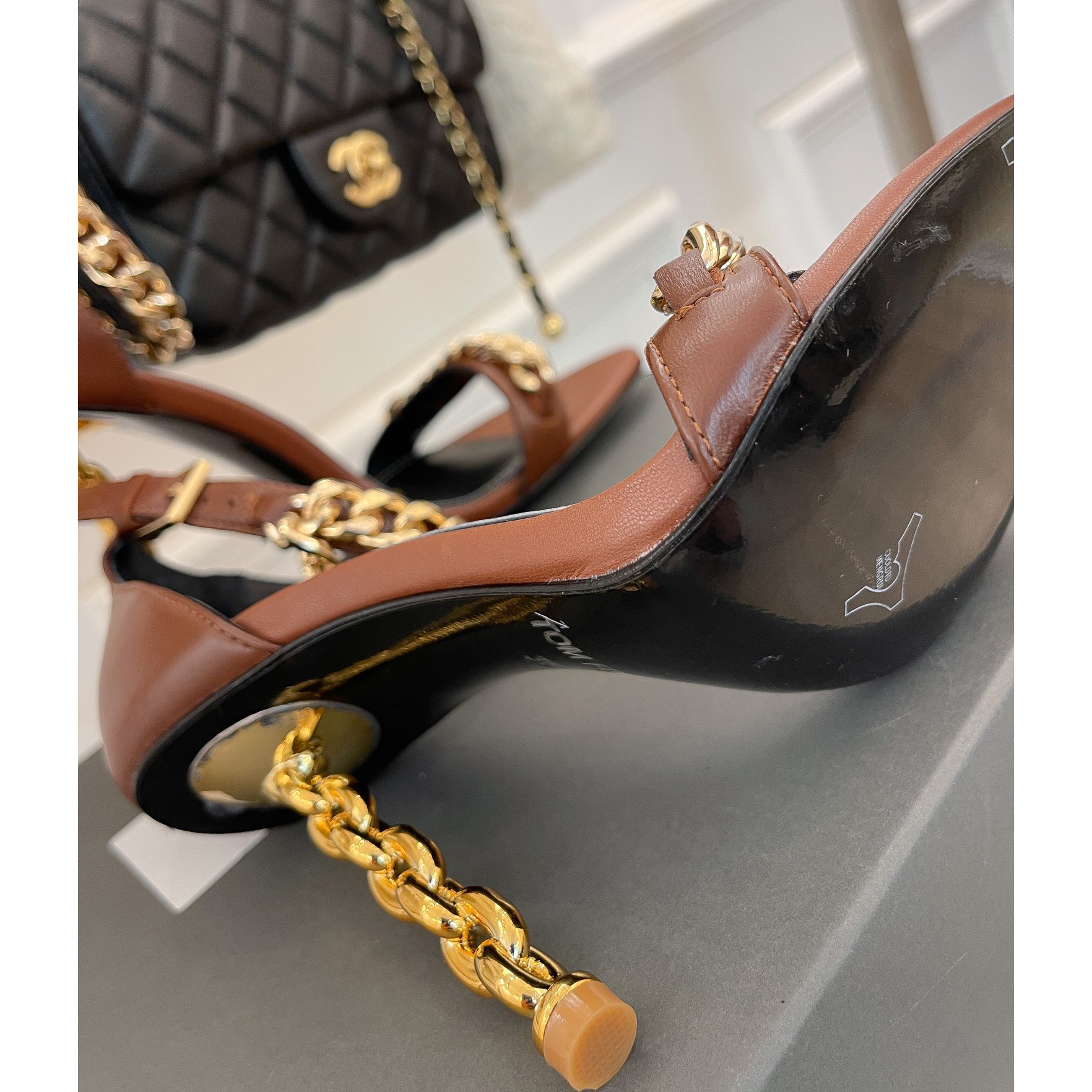 Tom Ford Chain-Trimmed Leather Sandals With Heel Height Of 10.5cm - PerfectKickZ