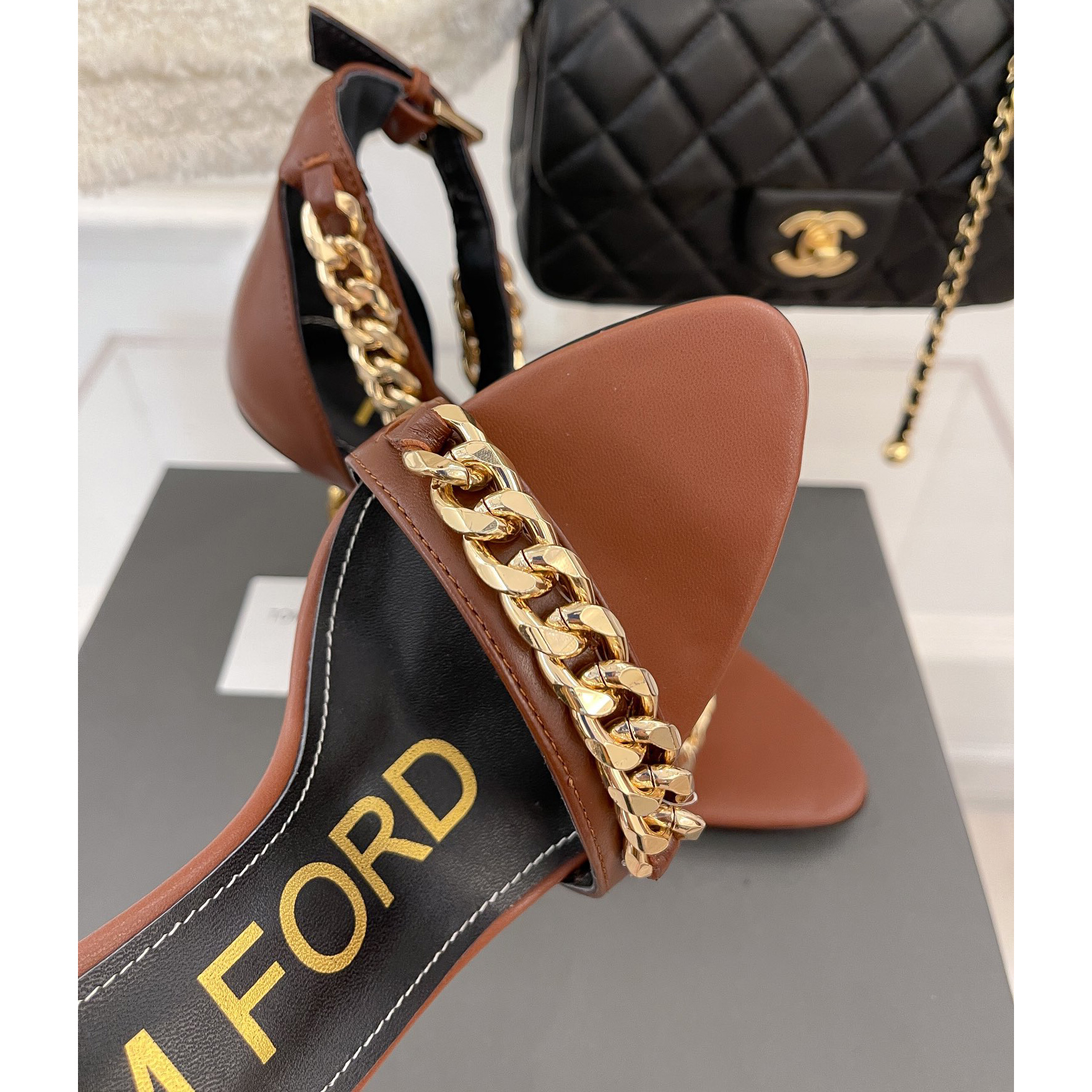 Tom Ford Chain-Trimmed Leather Sandals With Heel Height Of 10.5cm - PerfectKickZ