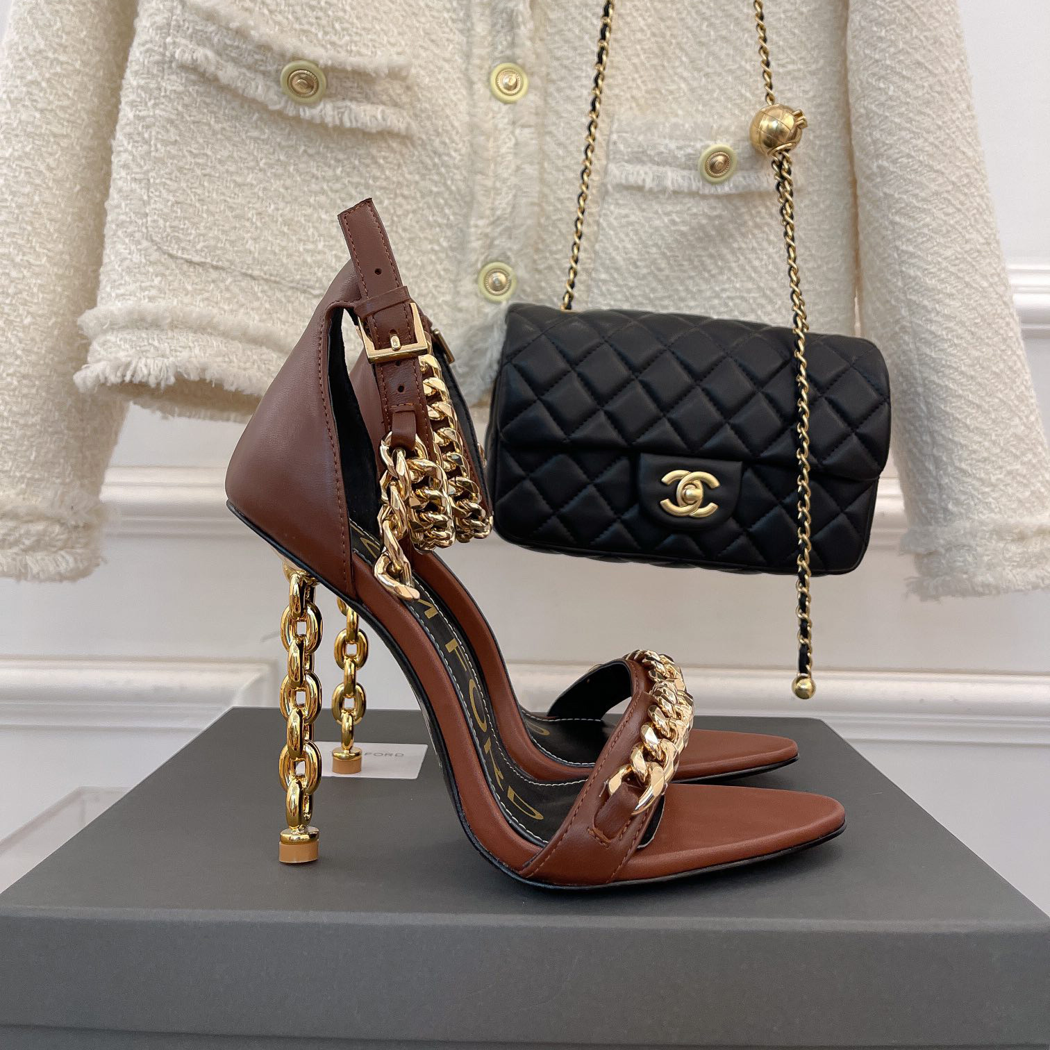 Tom Ford Chain-Trimmed Leather Sandals With Heel Height Of 10.5cm - PerfectKickZ