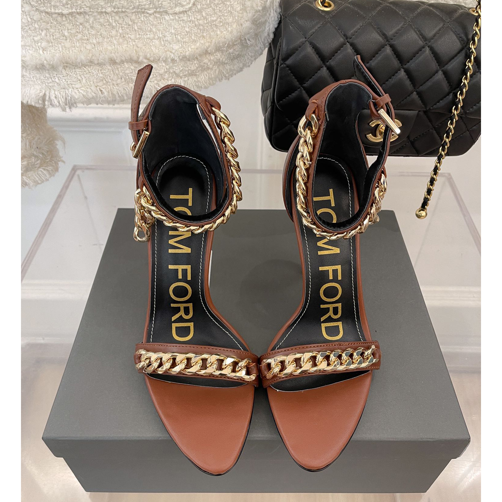 Tom Ford Chain-Trimmed Leather Sandals With Heel Height Of 10.5cm - PerfectKickZ