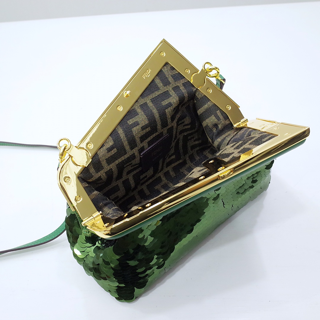 Fendi Gold-Coloured Leather And Sequinned Bag   (26-18-9.5cm)   8BP129  - PerfectKickZ