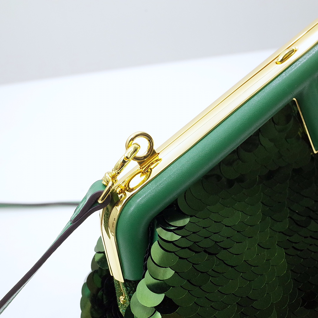 Fendi Gold-Coloured Leather And Sequinned Bag   (26-18-9.5cm)   8BP129  - PerfectKickZ