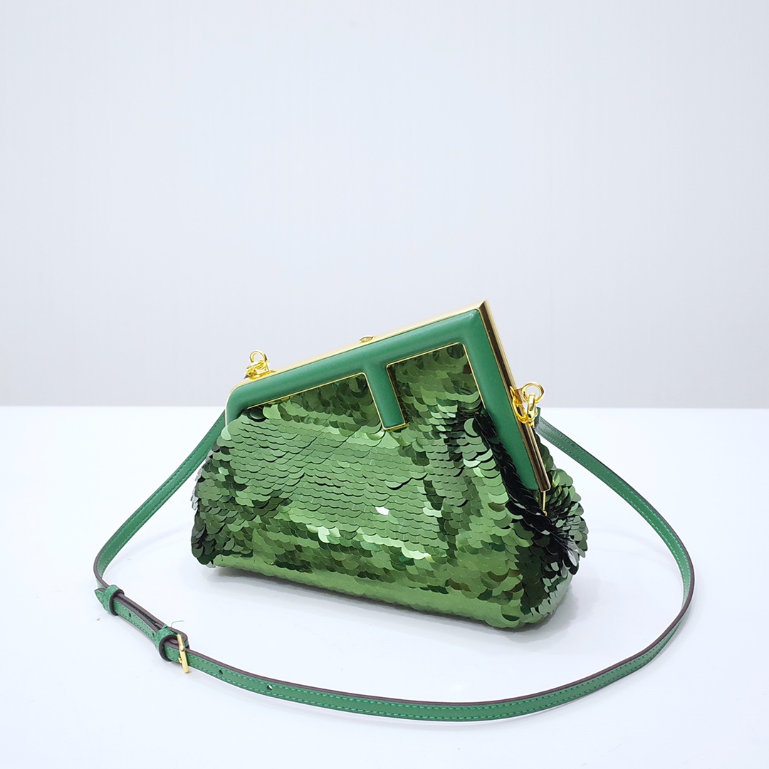 Fendi Gold-Coloured Leather And Sequinned Bag   (26-18-9.5cm)   8BP129  - PerfectKickZ