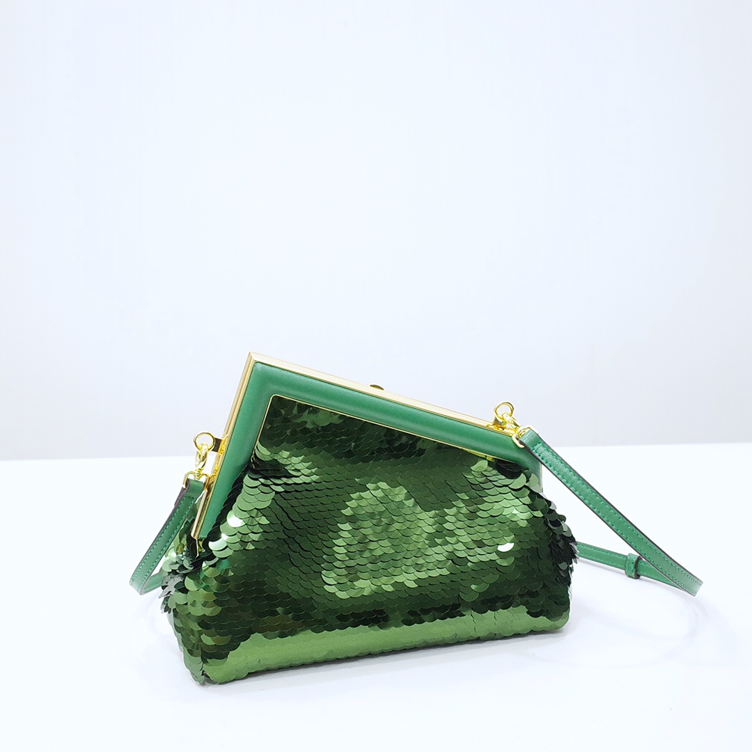 Fendi Gold-Coloured Leather And Sequinned Bag   (26-18-9.5cm)   8BP129  - PerfectKickZ