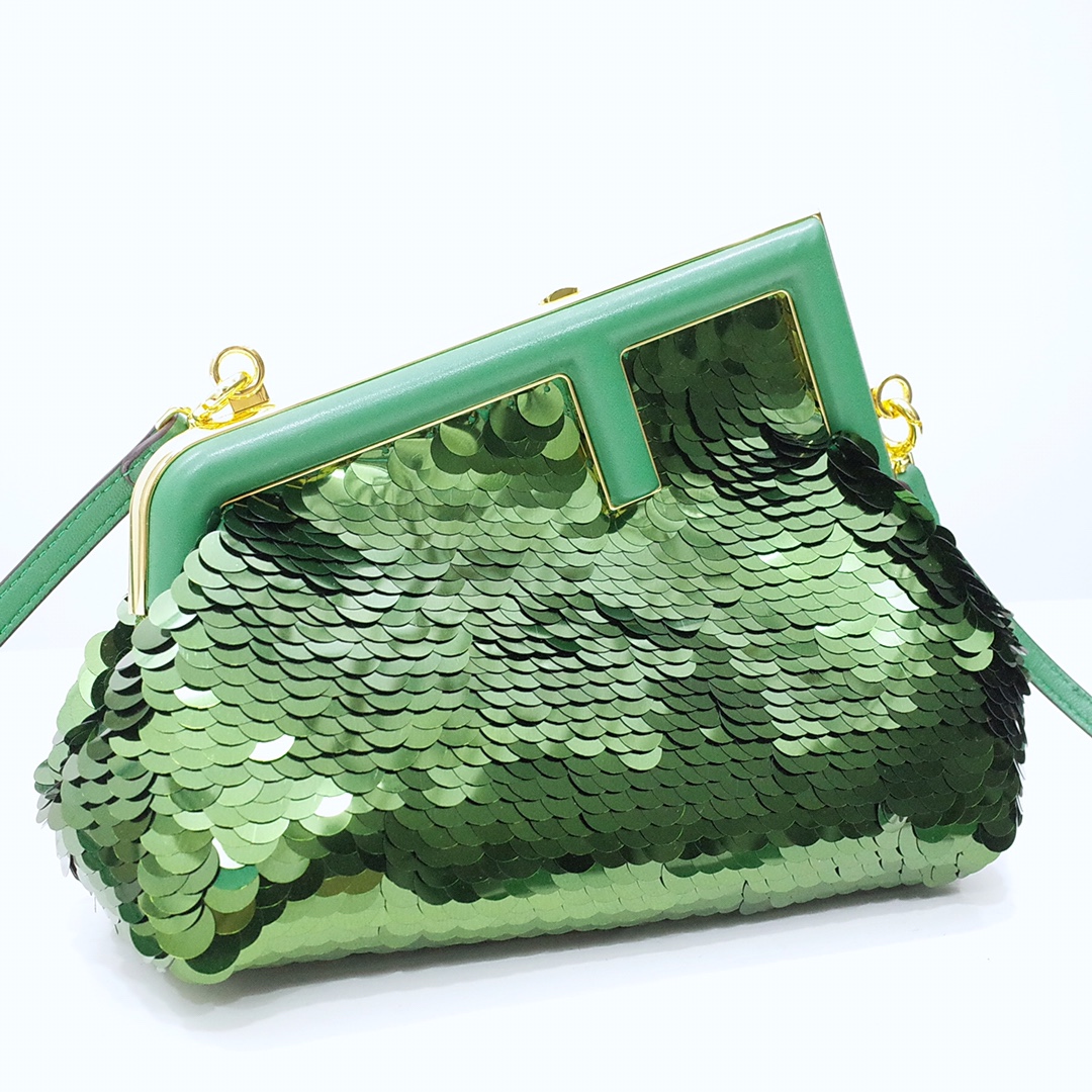 Fendi Gold-Coloured Leather And Sequinned Bag   (26-18-9.5cm)   8BP129  - PerfectKickZ