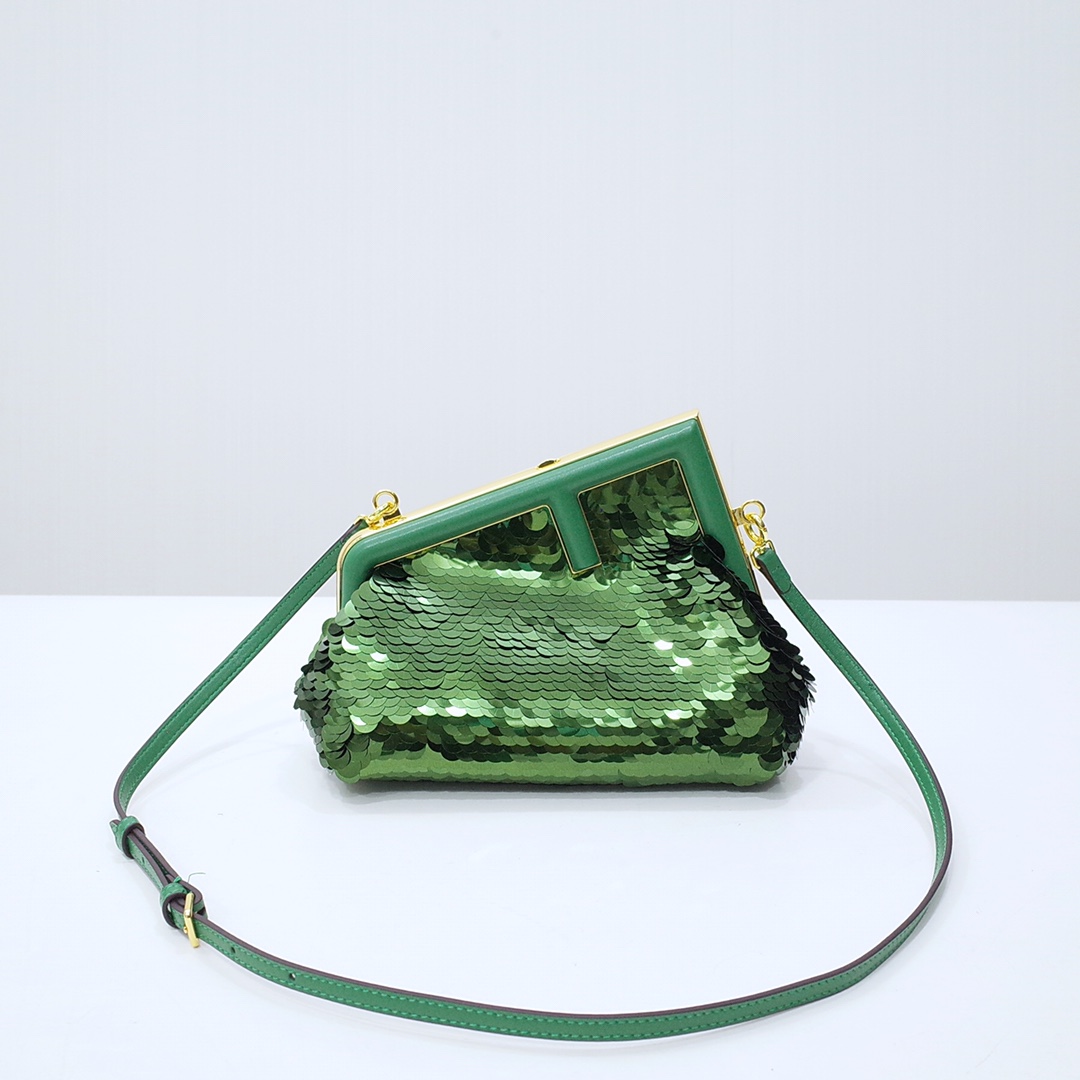 Fendi Gold-Coloured Leather And Sequinned Bag   (26-18-9.5cm)   8BP129  - PerfectKickZ