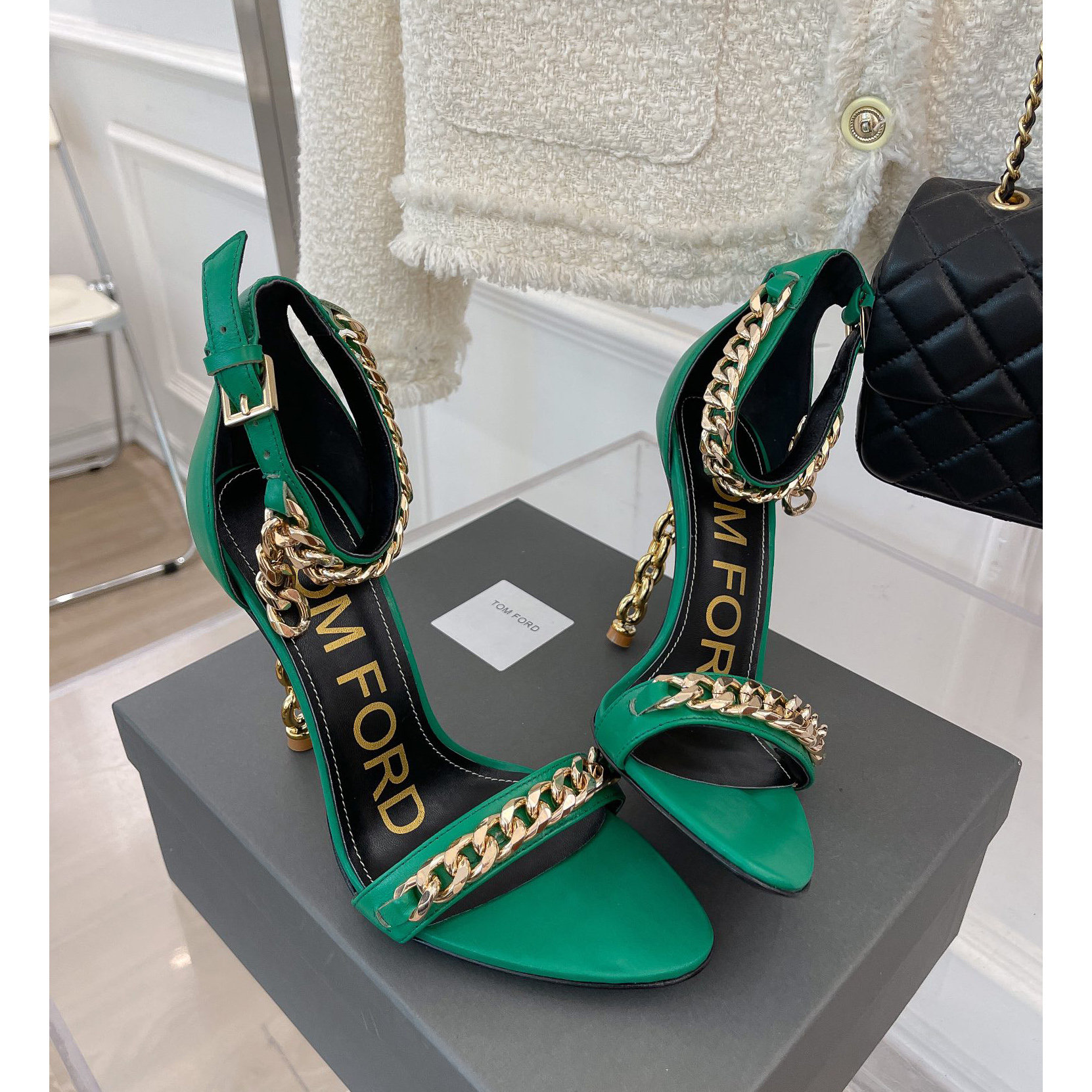 Tom Ford Chain-Trimmed Leather Sandals With Heel Height Of 10.5cm - 