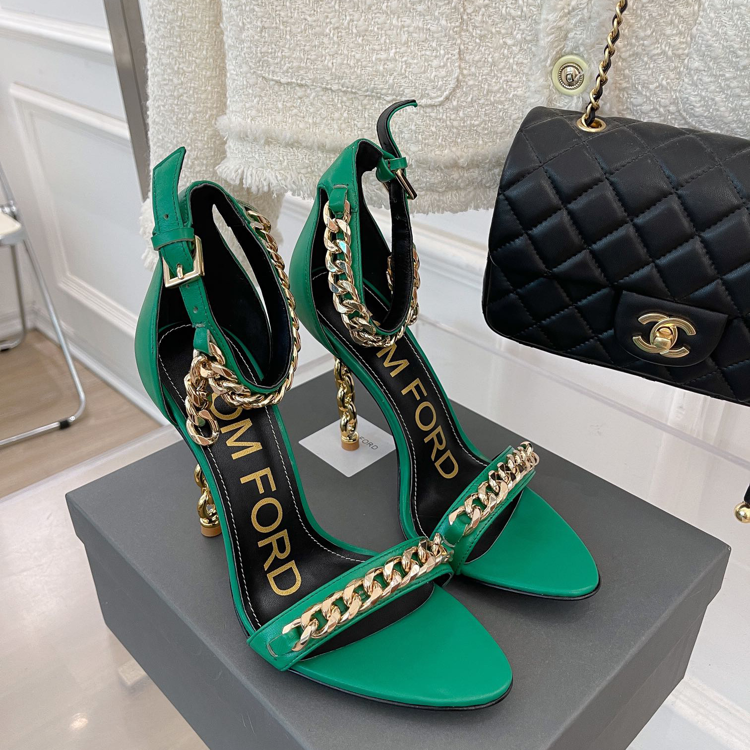 Tom Ford Chain-Trimmed Leather Sandals With Heel Height Of 10.5cm - 