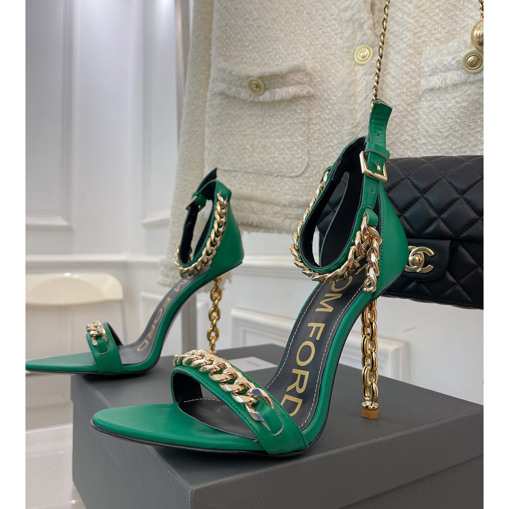 Tom Ford Chain-Trimmed Leather Sandals With Heel Height Of 10.5cm - PerfectKickZ
