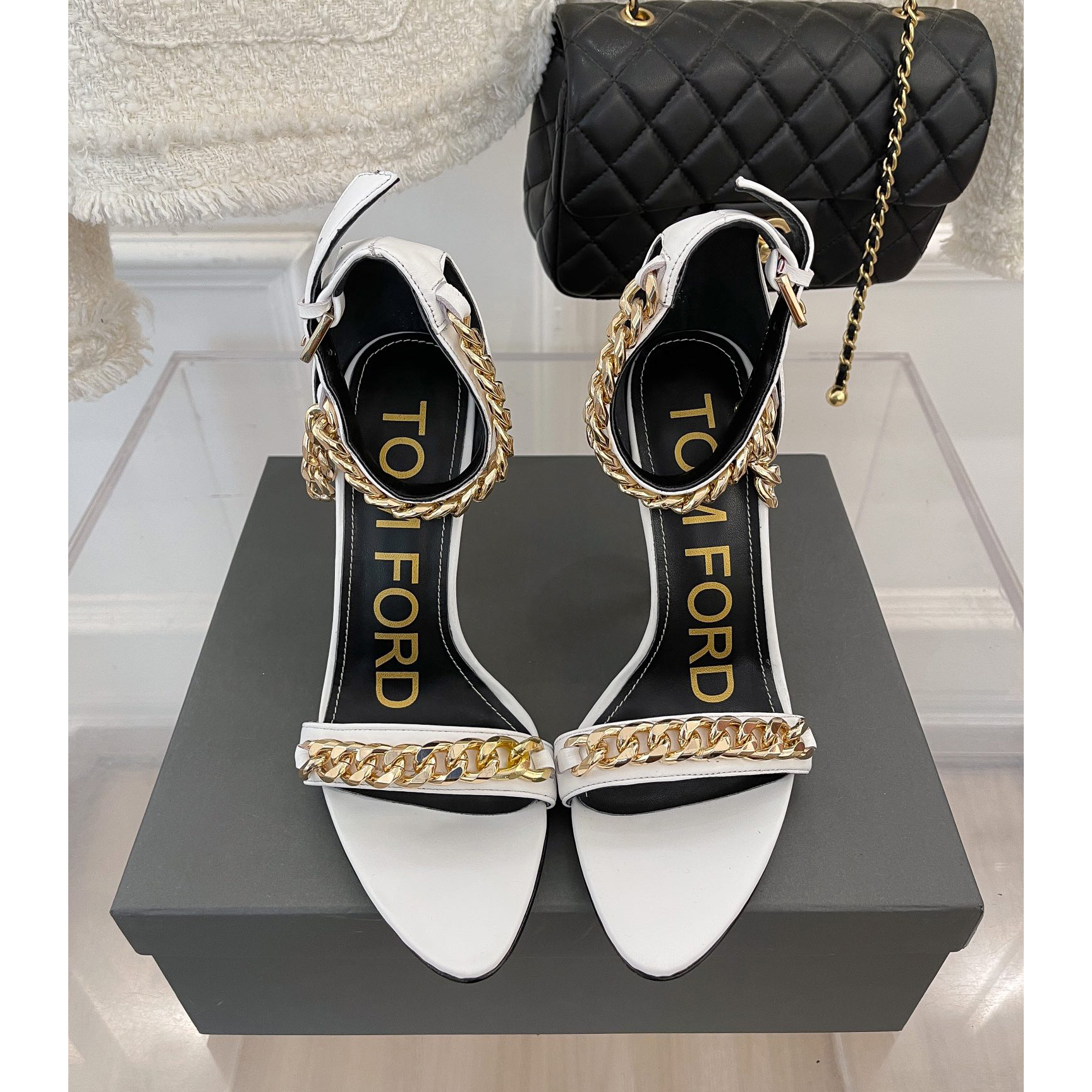 Tom Ford Chain-Trimmed Leather Sandals With Heel Height Of 10.5cm - PerfectKickZ