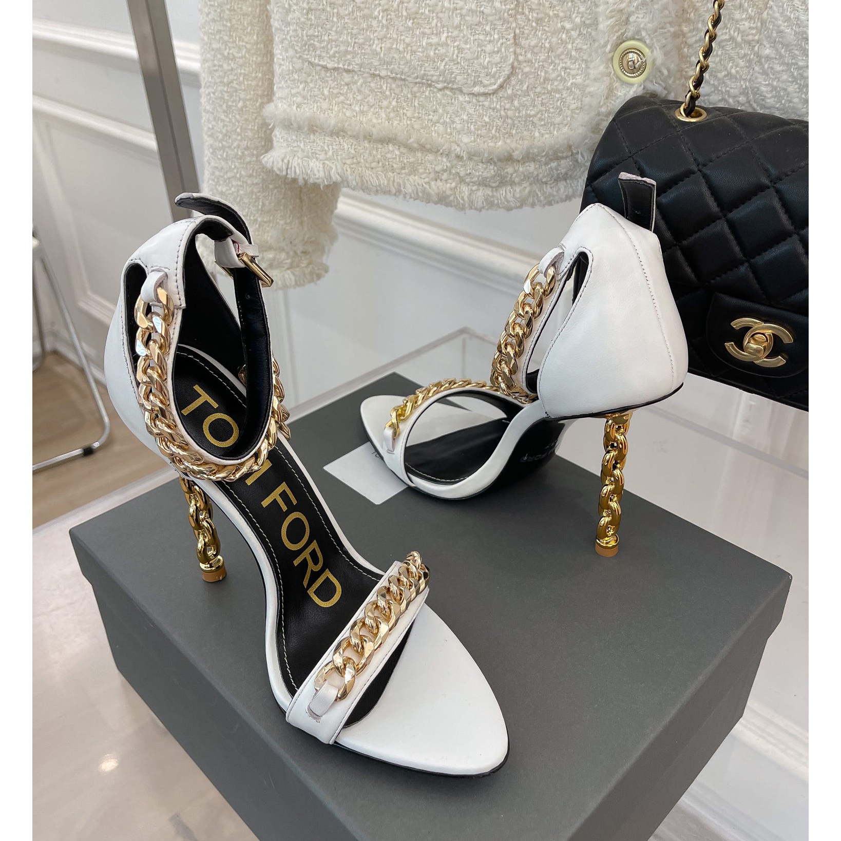 Tom Ford Chain-Trimmed Leather Sandals With Heel Height Of 10.5cm - PerfectKickZ