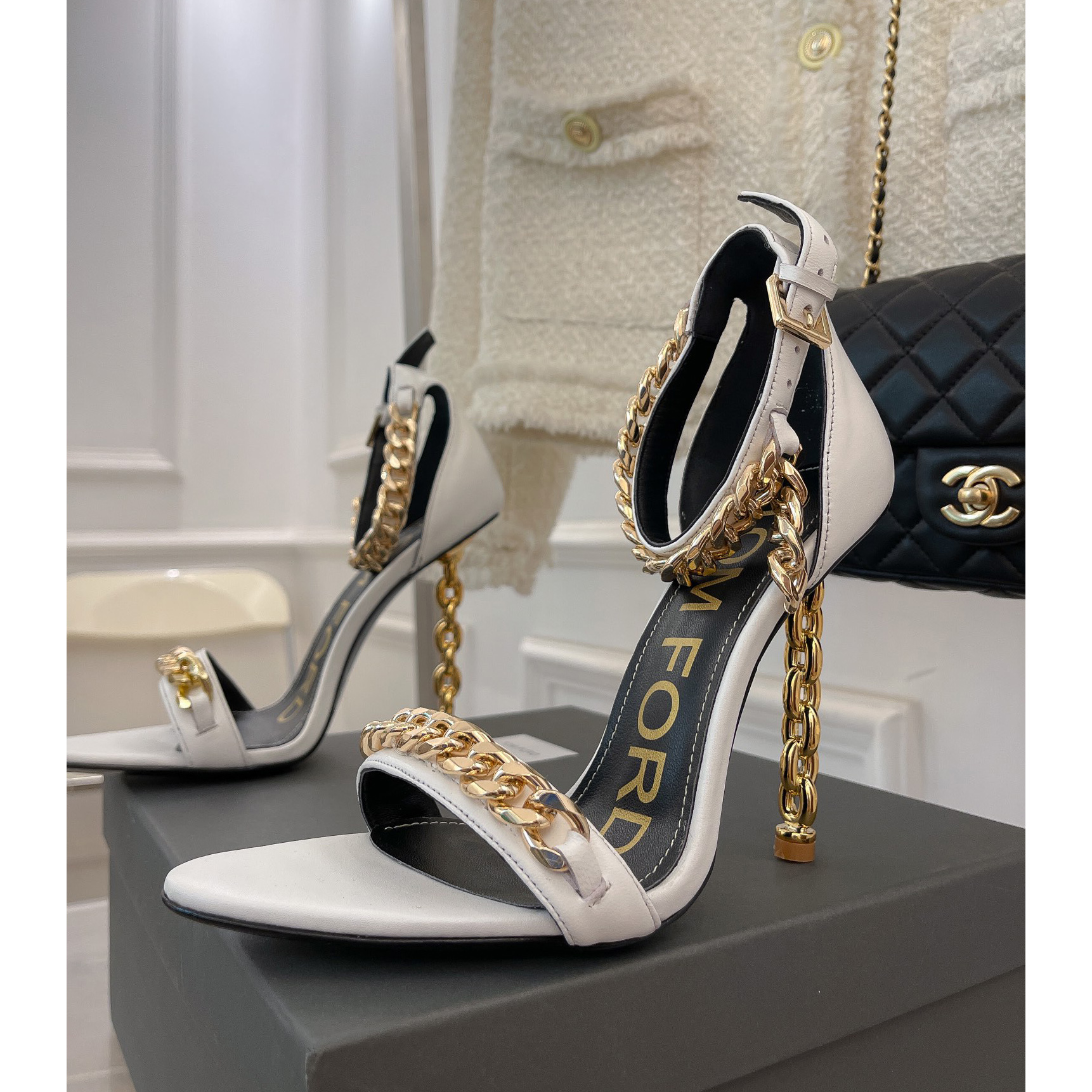 Tom Ford Chain-Trimmed Leather Sandals With Heel Height Of 10.5cm - PerfectKickZ