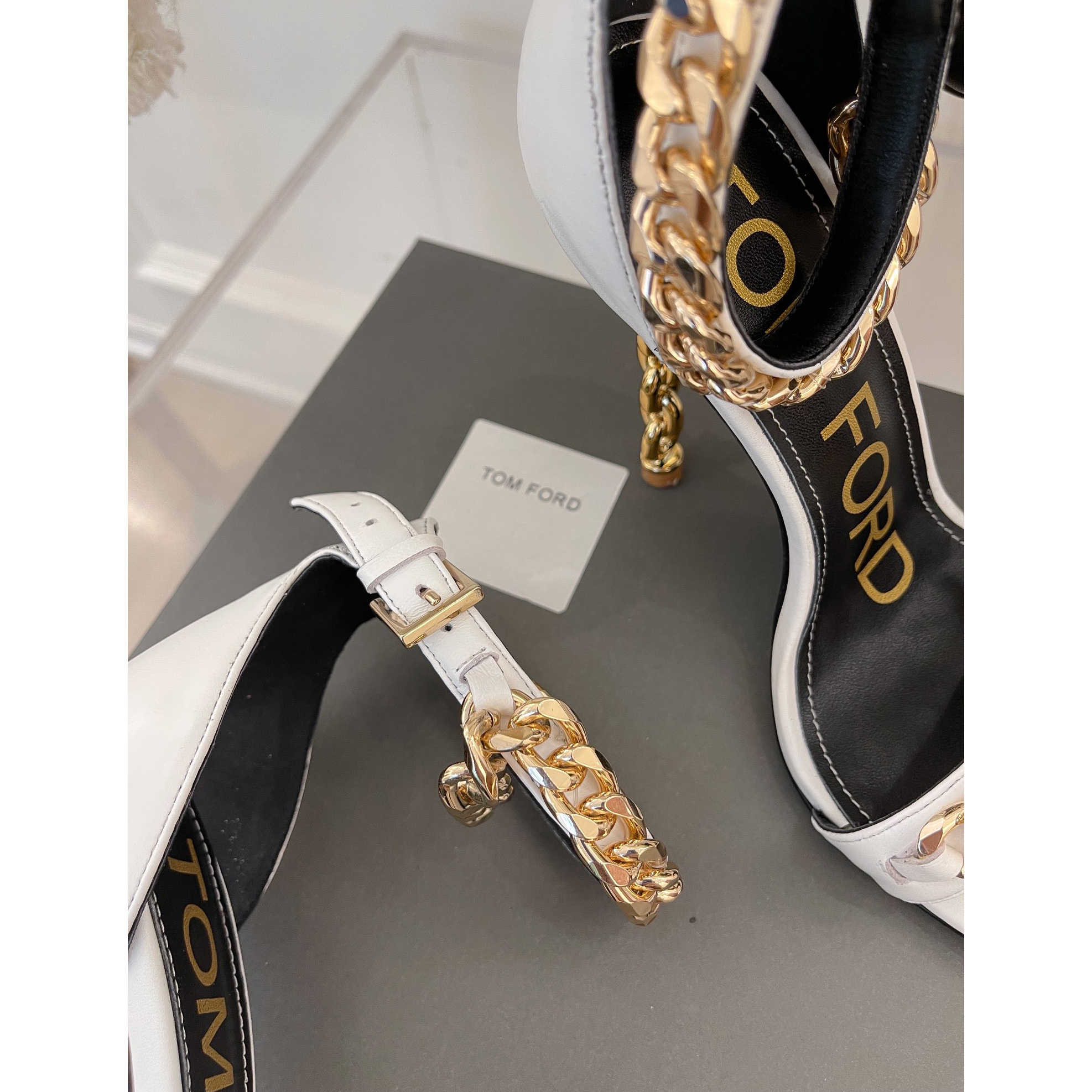 Tom Ford Chain-Trimmed Leather Sandals With Heel Height Of 10.5cm - 