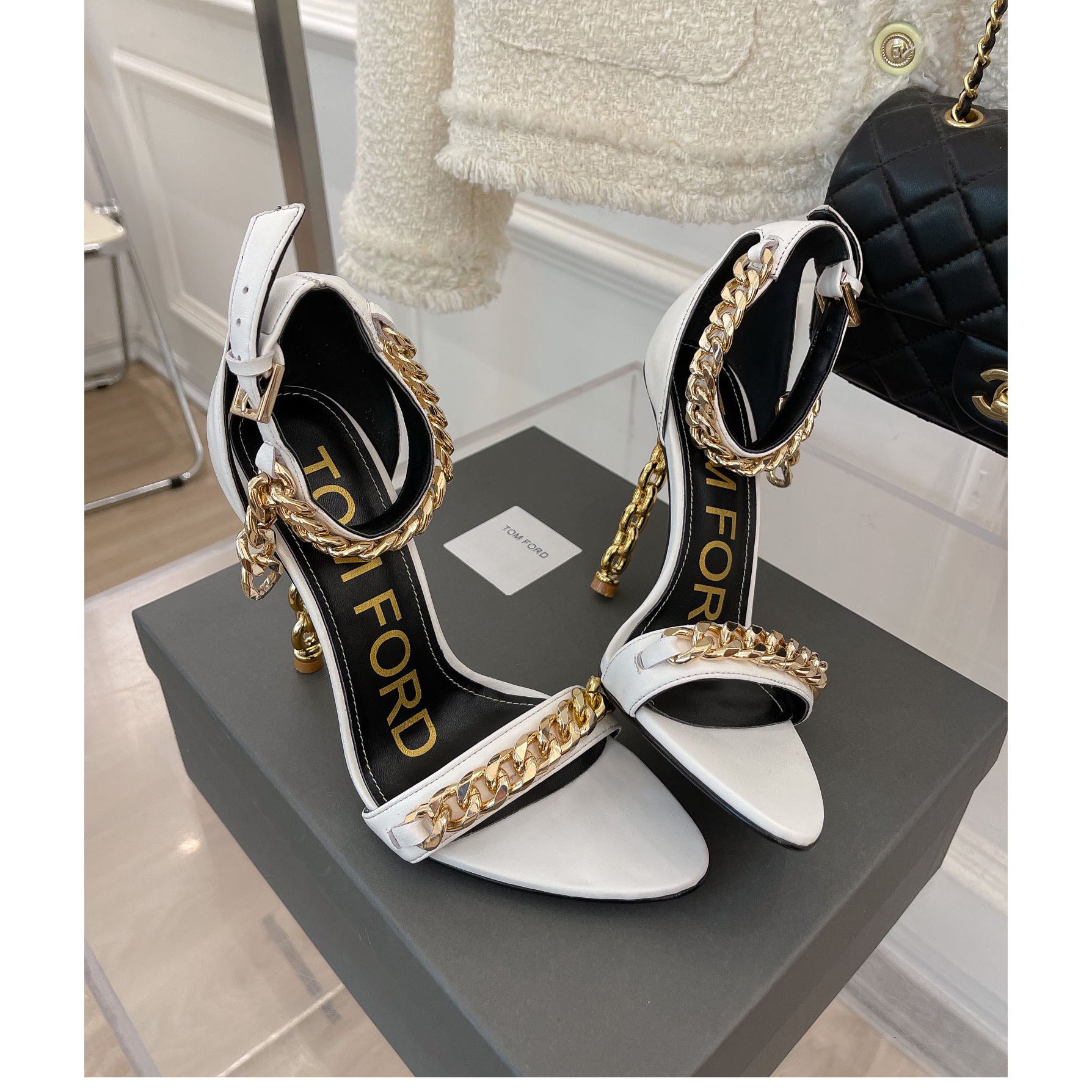 Tom Ford Chain-Trimmed Leather Sandals With Heel Height Of 10.5cm - 