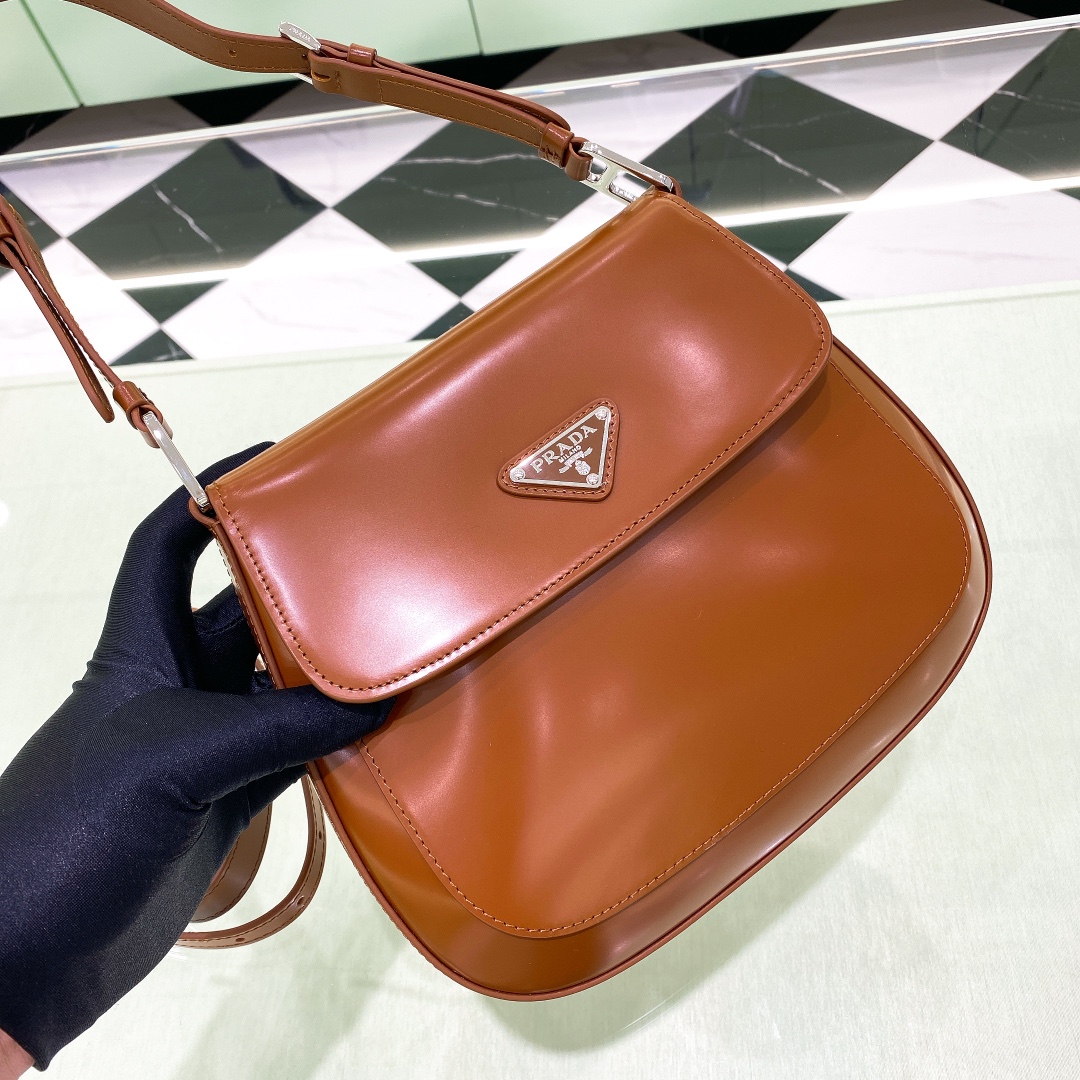 Prada Cleo Brushed Leather Shoulder Bag In Brown(24-19-6cm)   1BD303 - PerfectKickZ