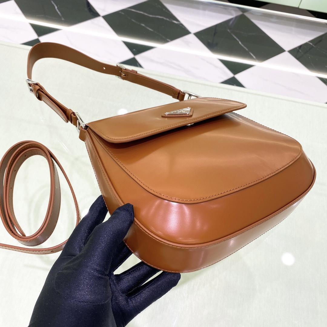 Prada Cleo Brushed Leather Shoulder Bag In Brown(24-19-6cm)   1BD303 - PerfectKickZ
