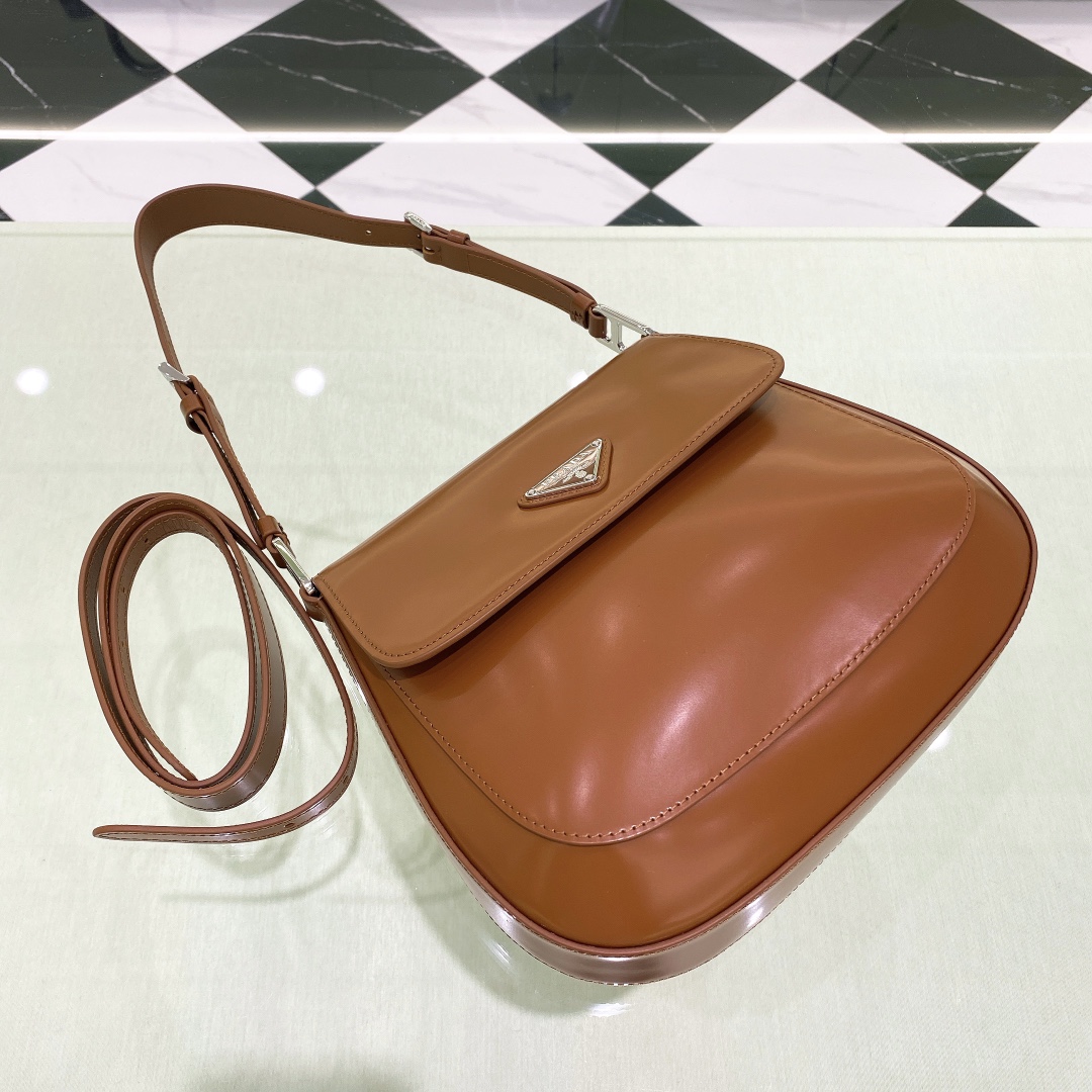 Prada Cleo Brushed Leather Shoulder Bag In Brown(24-19-6cm)   1BD303 - PerfectKickZ