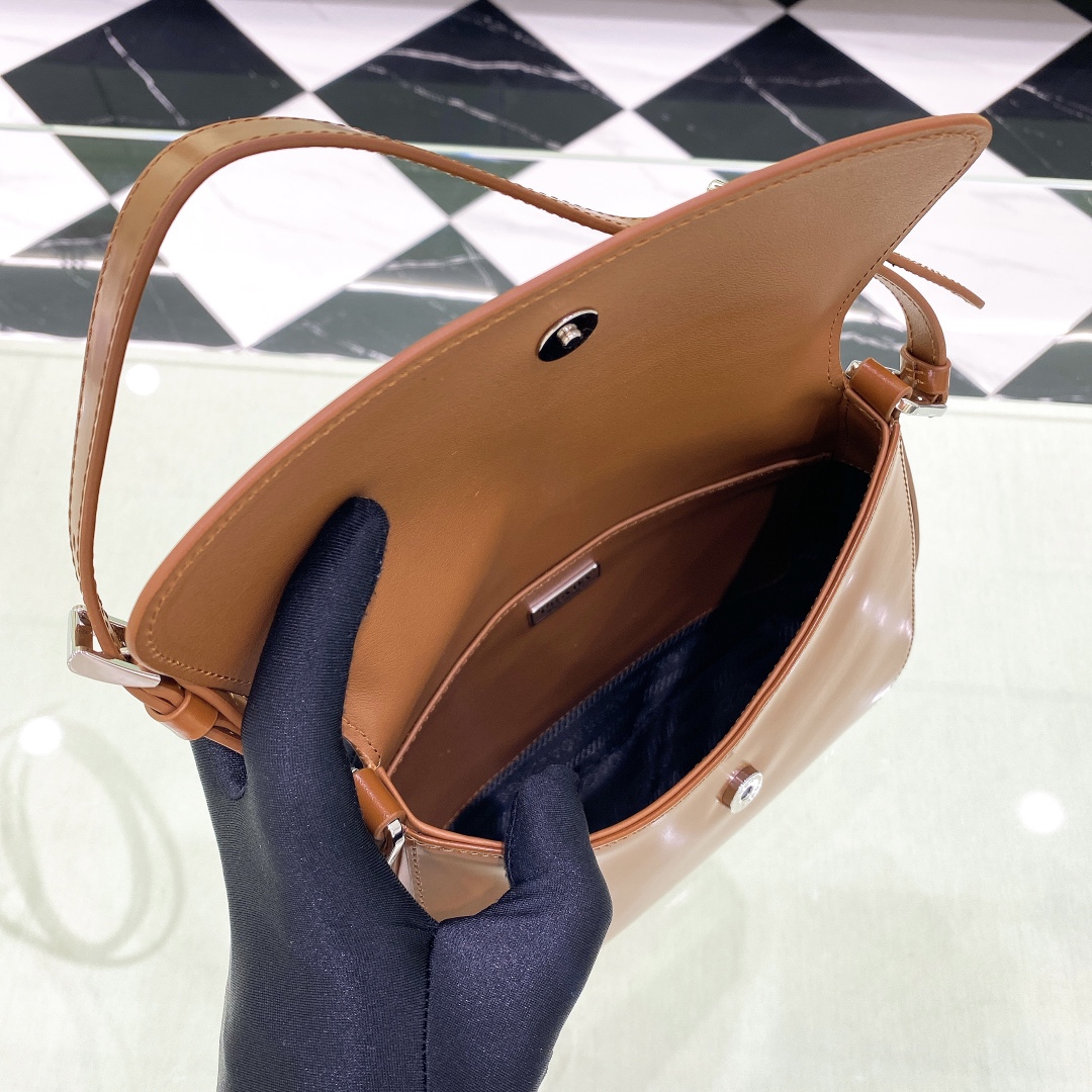 Prada Cleo Brushed Leather Shoulder Bag In Brown(24-19-6cm)   1BD303 - PerfectKickZ
