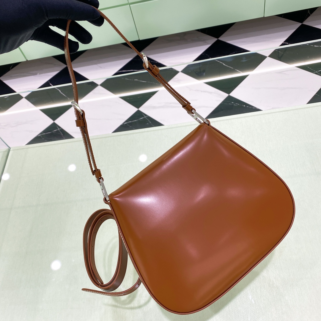 Prada Cleo Brushed Leather Shoulder Bag In Brown(24-19-6cm)   1BD303 - PerfectKickZ