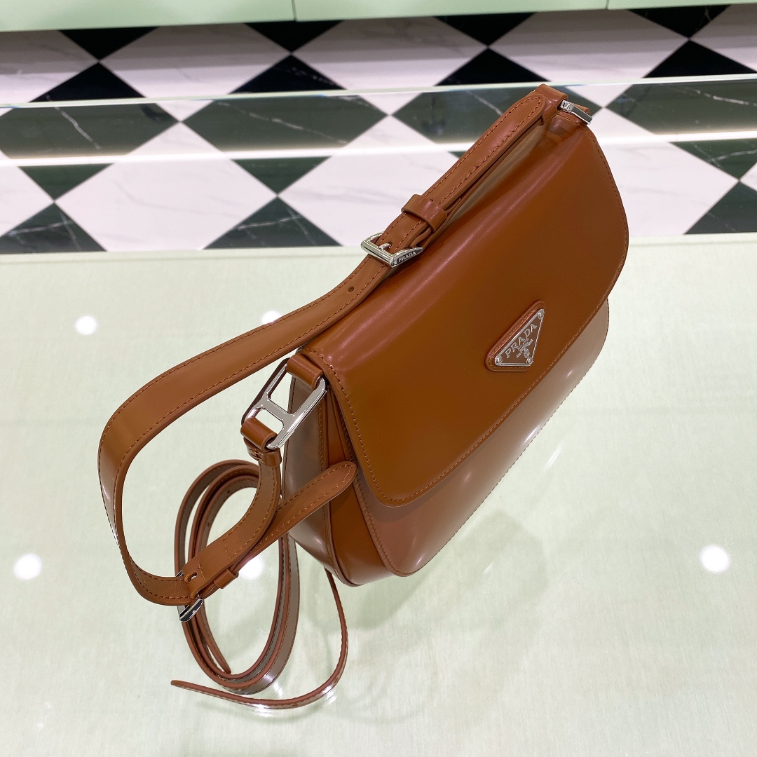 Prada Cleo Brushed Leather Shoulder Bag In Brown(24-19-6cm)   1BD303 - PerfectKickZ
