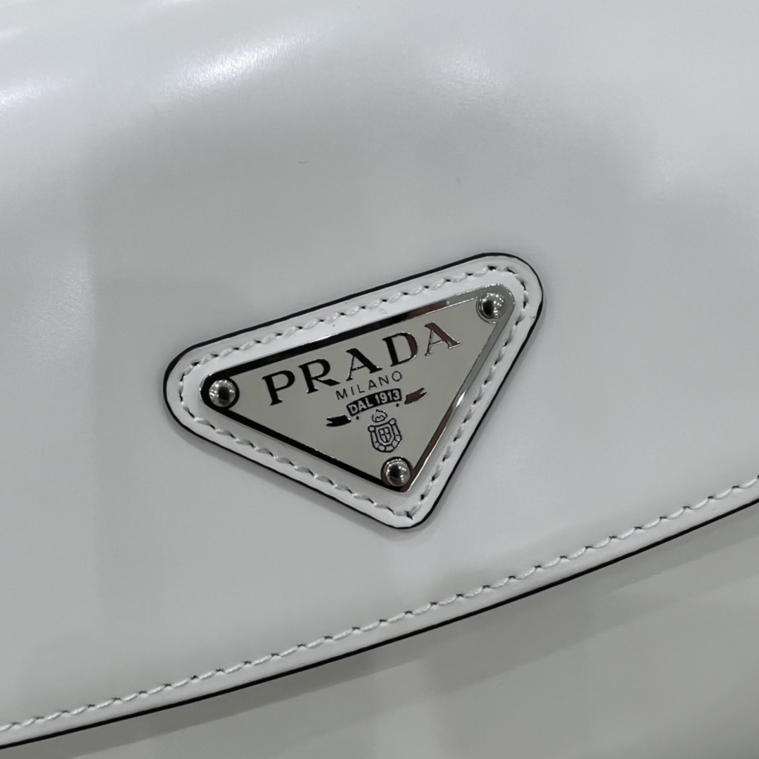 Prada Cleo Brushed Leather Shoulder Bag In White(24-19-6cm)   1BD303 - PerfectKickZ
