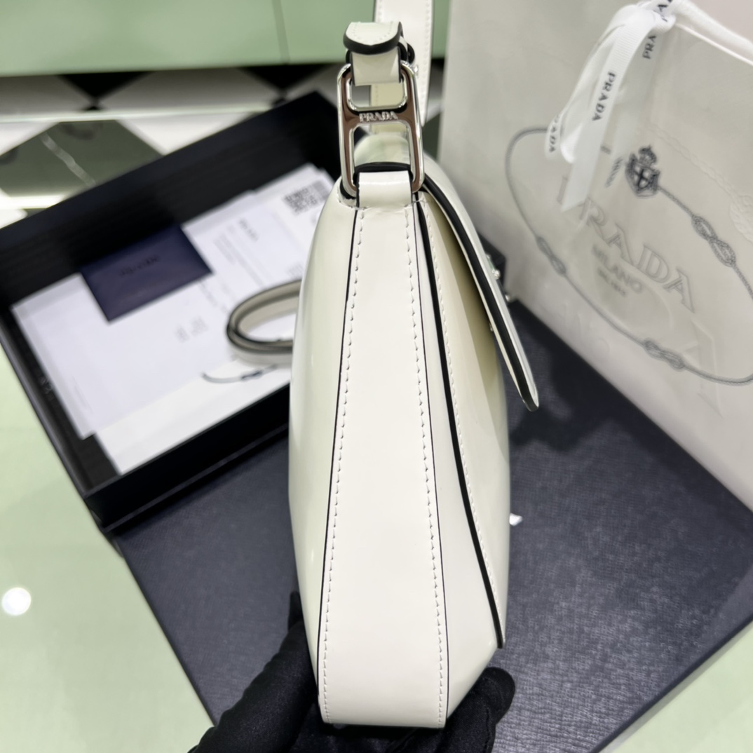 Prada Cleo Brushed Leather Shoulder Bag In White(24-19-6cm)   1BD303 - PerfectKickZ