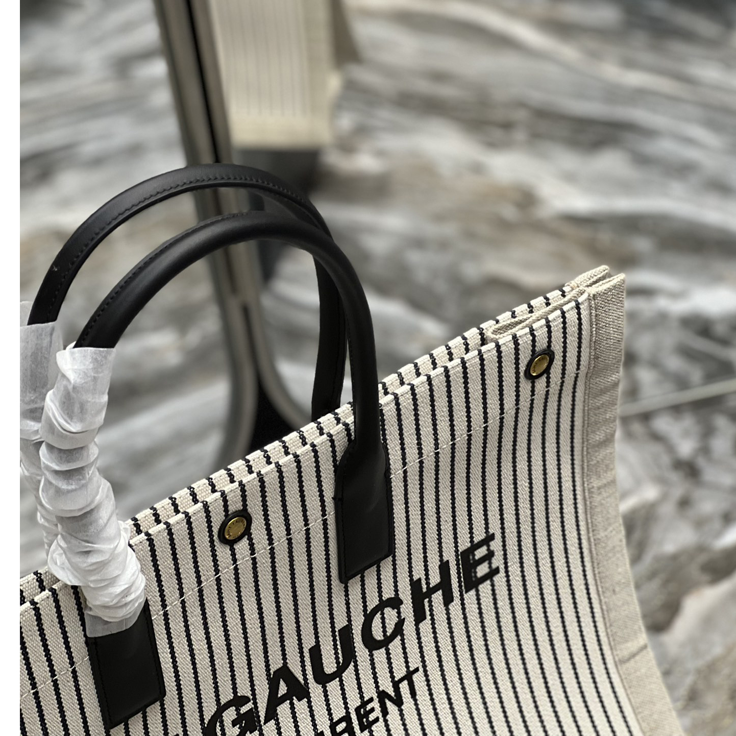 Saint Laurent Rive Gquche Tote Bag In Linen And Smooth Leather(48-36-16cm) - PerfectKickZ