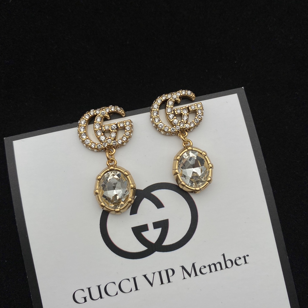 Gucci  Double G Earrings With Crystals - PerfectKickZ