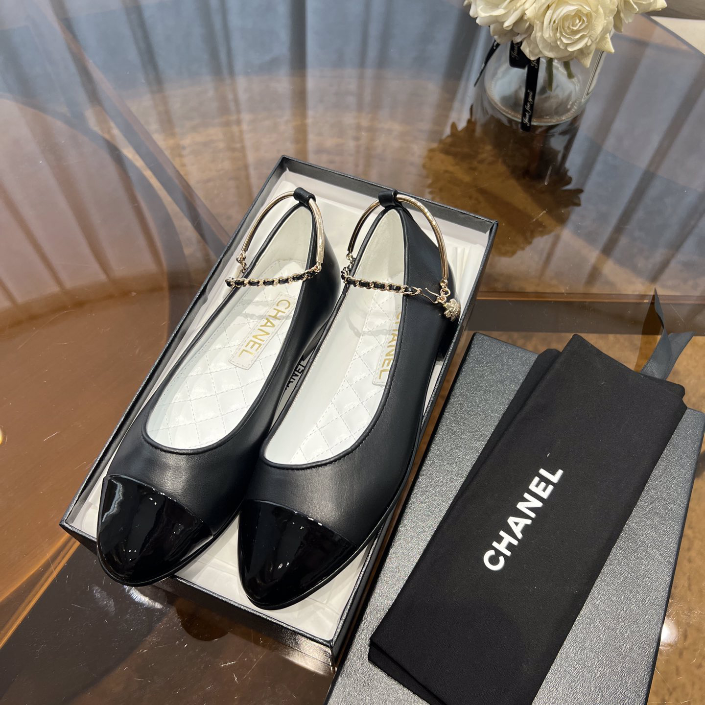 Dior Lambskin & Patent Calfskin Black Ballerinas - PerfectKickZ