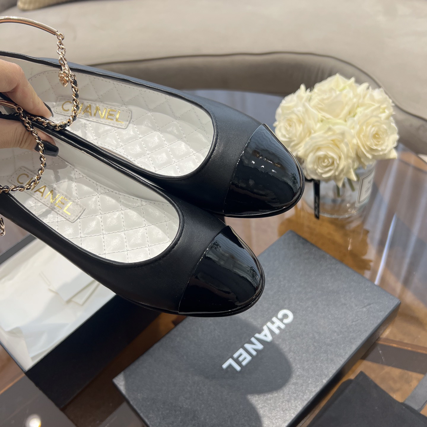 Dior Lambskin & Patent Calfskin Black Ballerinas - PerfectKickZ
