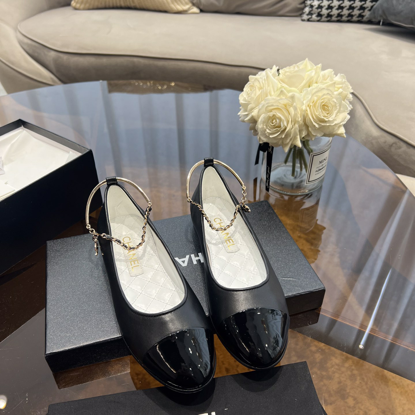 Dior Lambskin & Patent Calfskin Black Ballerinas - PerfectKickZ