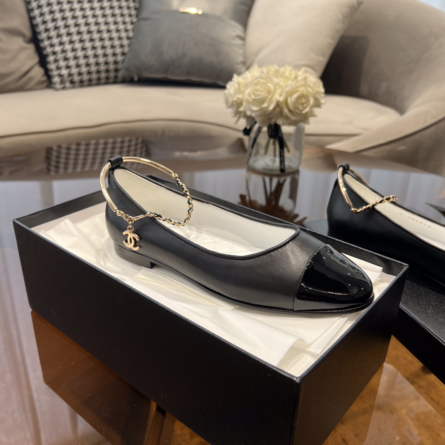 Dior Lambskin & Patent Calfskin Black Ballerinas - PerfectKickZ