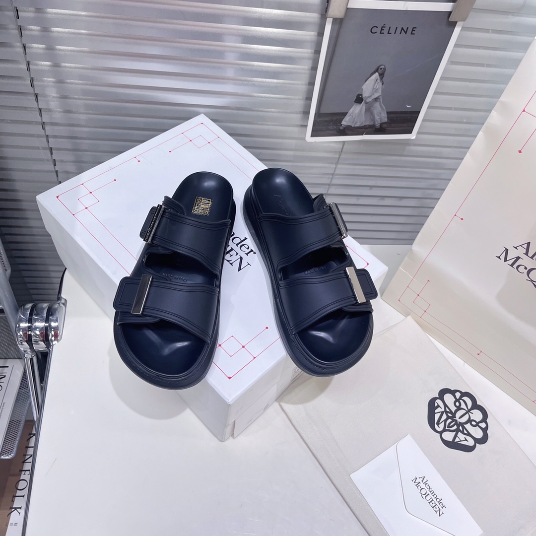 Alexander Mqueen Women's Hybrid Slide In Black/Silver - PerfectKickZ
