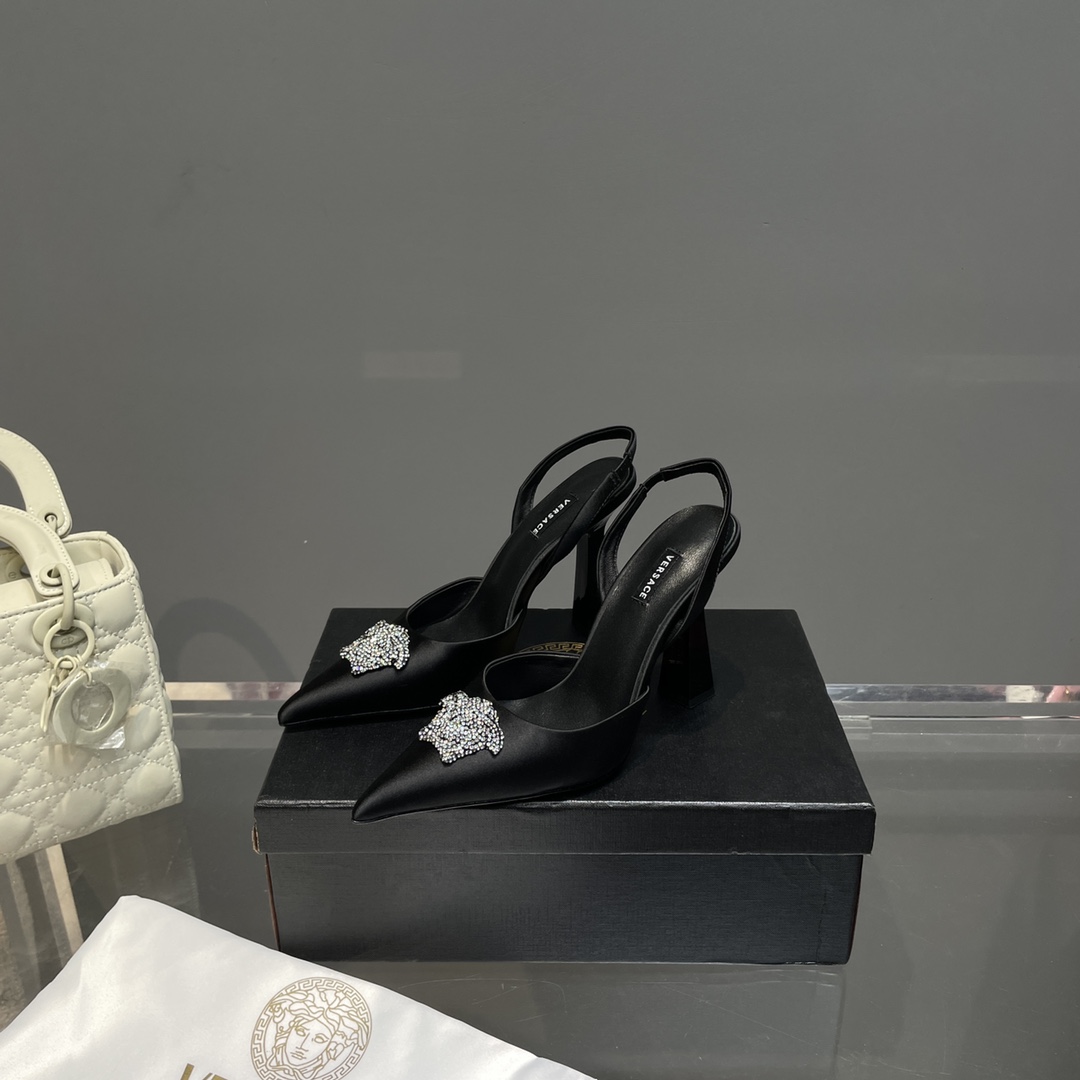 Versace Crystal La Medusa Satin Sling-Back Pumps - PerfectKickZ