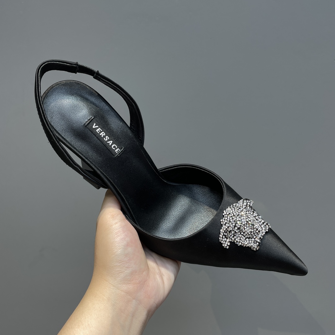 Versace Crystal La Medusa Satin Sling-Back Pumps - PerfectKickZ