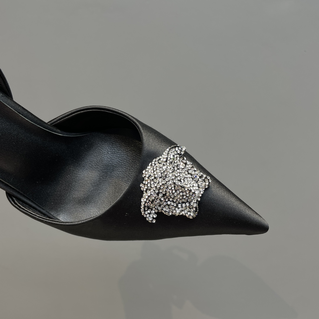 Versace Crystal La Medusa Satin Sling-Back Pumps - PerfectKickZ