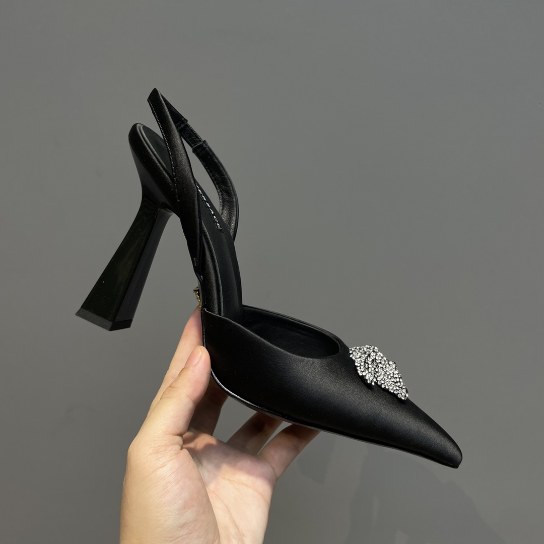 Versace Crystal La Medusa Satin Sling-Back Pumps - PerfectKickZ