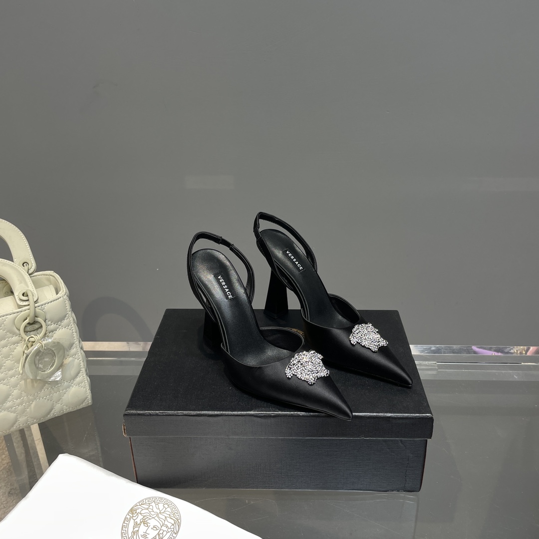 Versace Crystal La Medusa Satin Sling-Back Pumps - PerfectKickZ