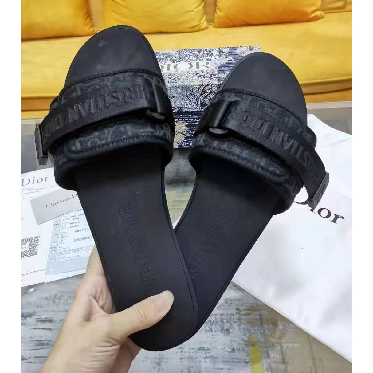 Dior Uber Black Dior Oblique Technical Fabric Slide - PerfectKickZ