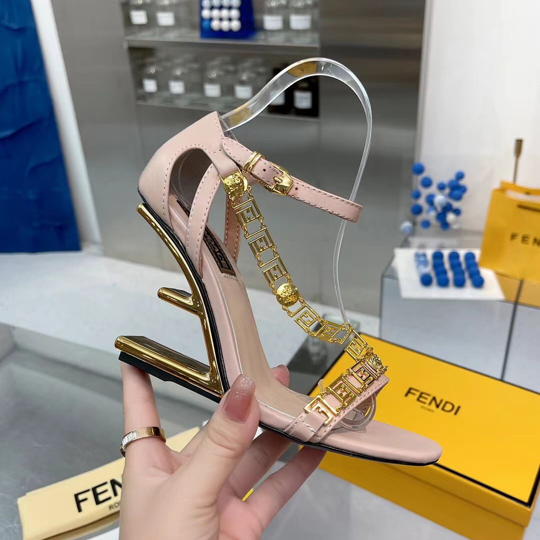 Fendi Fendi First Fendace Pink Leather High-Heeled Sandals - PerfectKickZ