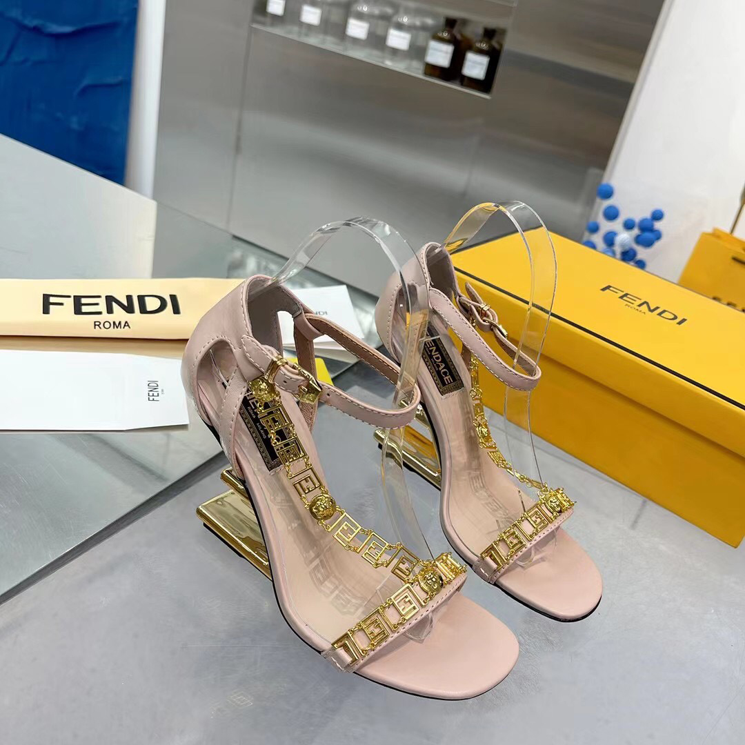 Fendi Fendi First Fendace Pink Leather High-Heeled Sandals - PerfectKickZ