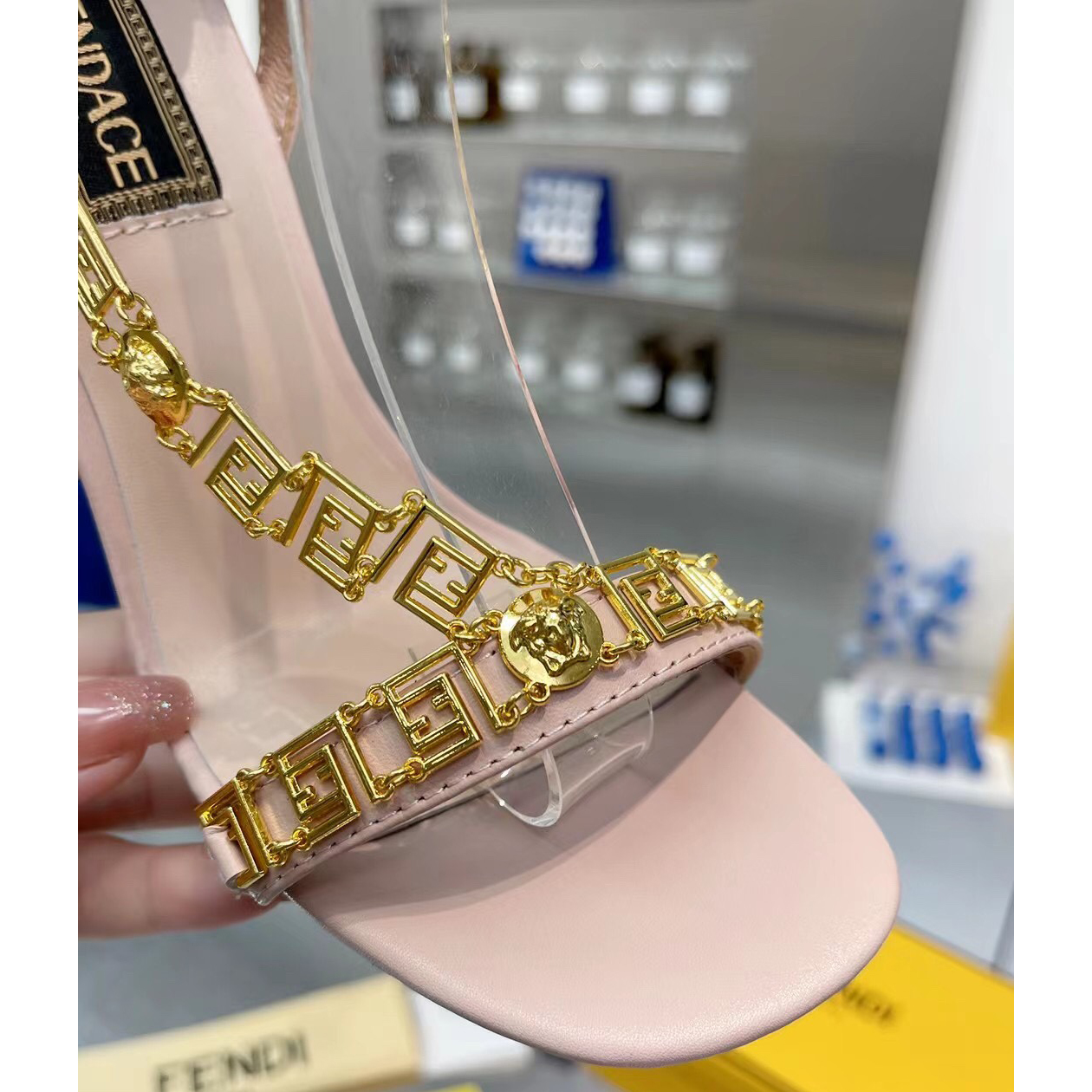 Fendi Fendi First Fendace Pink Leather High-Heeled Sandals - PerfectKickZ