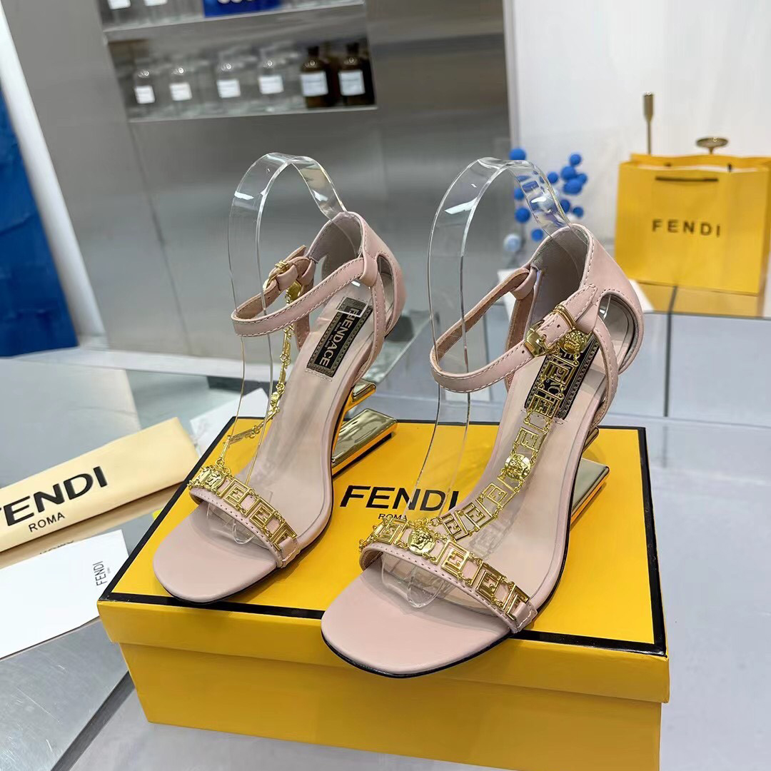 Fendi Fendi First Fendace Pink Leather High-Heeled Sandals - PerfectKickZ