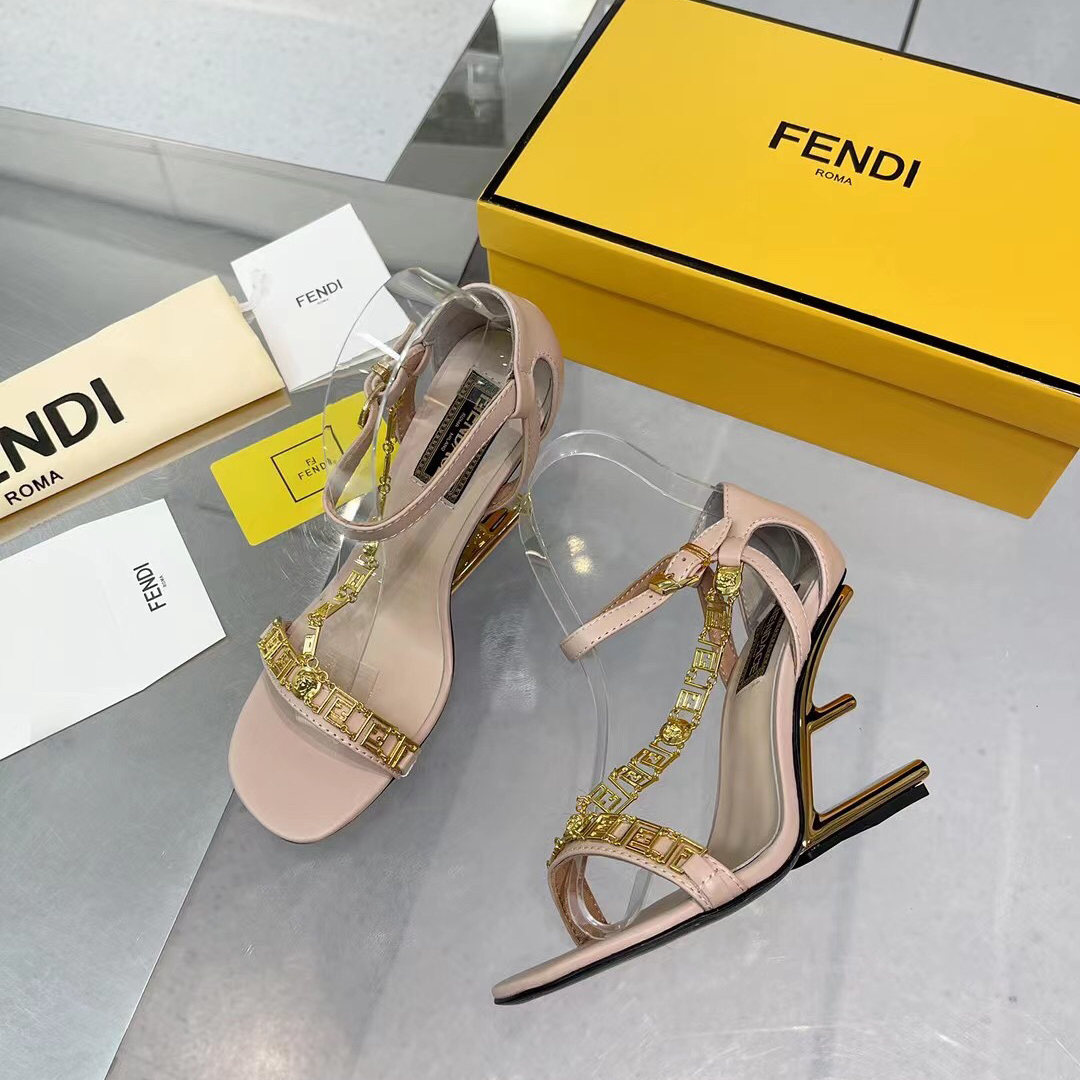 Fendi Fendi First Fendace Pink Leather High-Heeled Sandals - PerfectKickZ