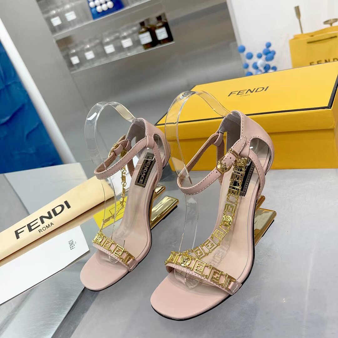 Fendi Fendi First Fendace Pink Leather High-Heeled Sandals - PerfectKickZ