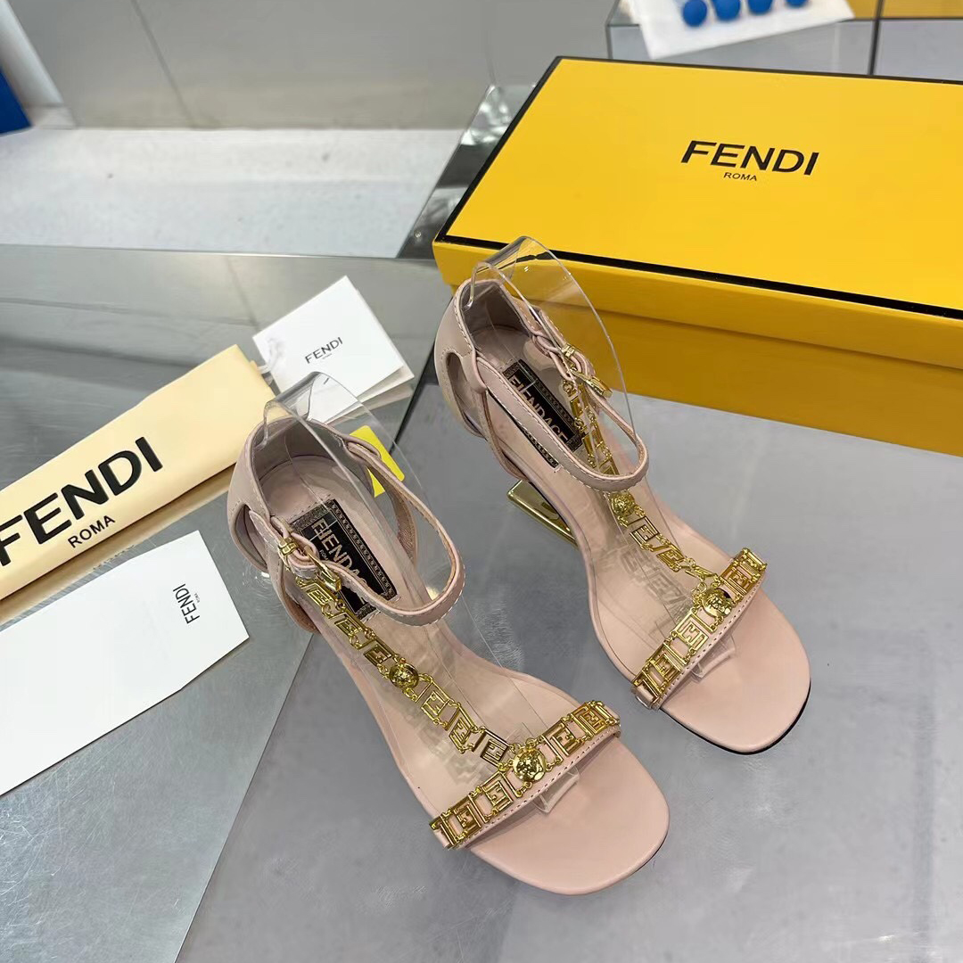 Fendi Fendi First Fendace Pink Leather High-Heeled Sandals - PerfectKickZ